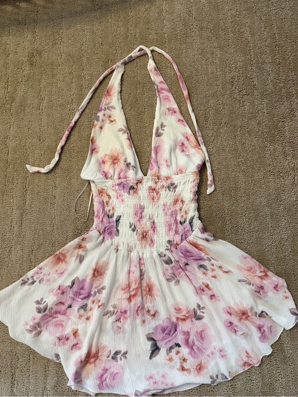 Floral Halter One-Piece Dress - Pink/White